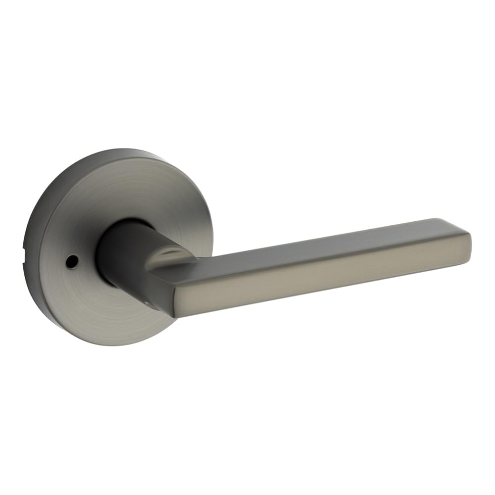 Kwikset 730HFLRDT-18G Halifax Lever with Round Rose Privacy Door Lock with 6AL Latch and RCS Strike Gunmetal Finish.