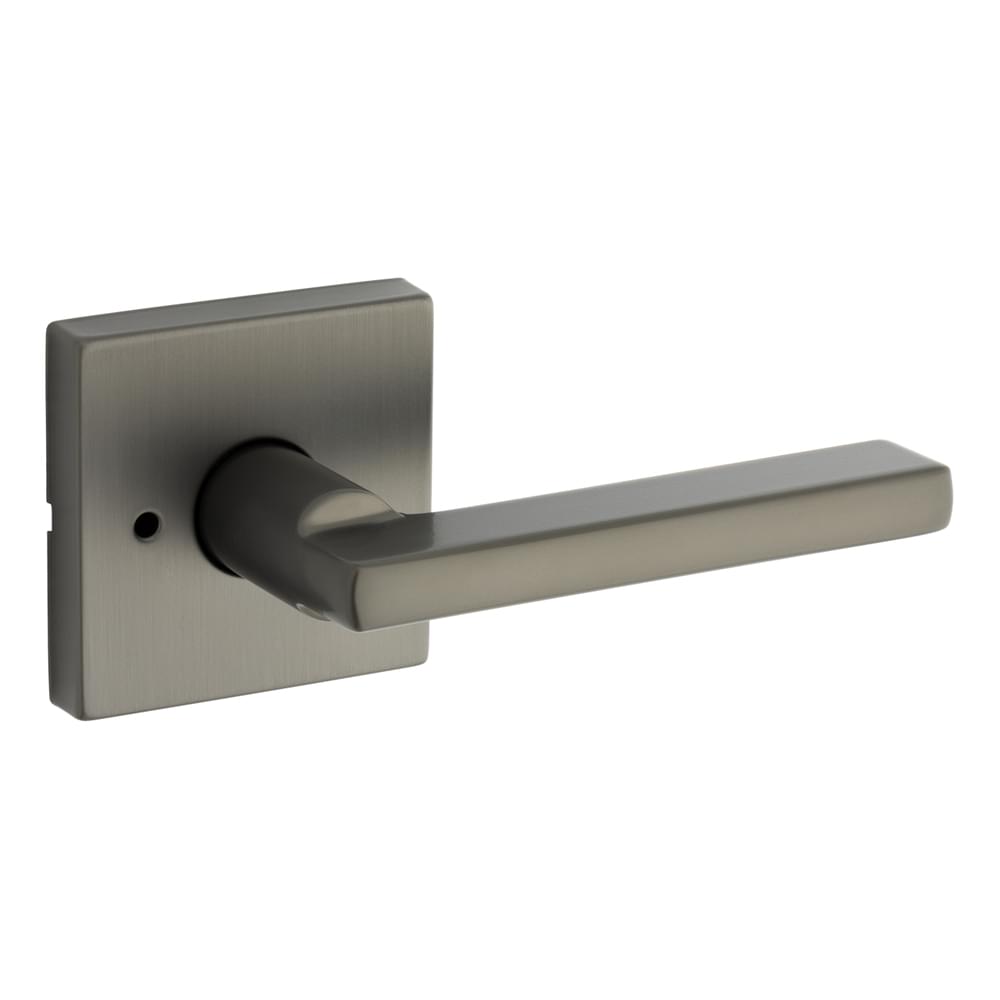 Kwikset 730HFLSQT-18G Halifax Lever with Square Rose Privacy Door Lock with 6AL Latch and RCS Strike Gunmetal Finish.