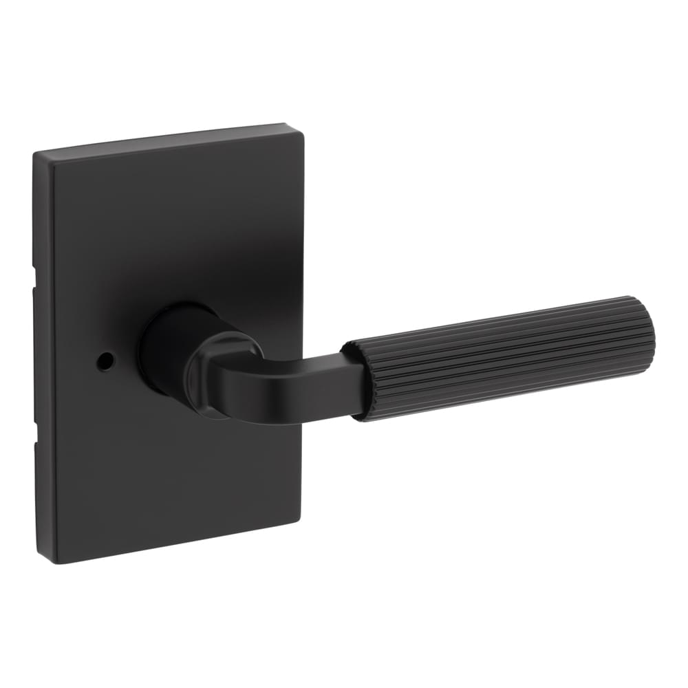 Kwikset 730MALRCT-514 Mirada Reeded Pattern Lever with Contemporary Rectangular Rose Privacy Door Lock with 6AL Latch and RCS Strike Matte Black Finish.