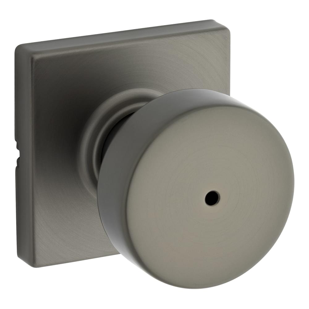 Kwikset 730PSKSQT-18G Pismo Knob with Square Rose Privacy Lock with 6AL Latch and RCS Strike Gunmetal Finish.