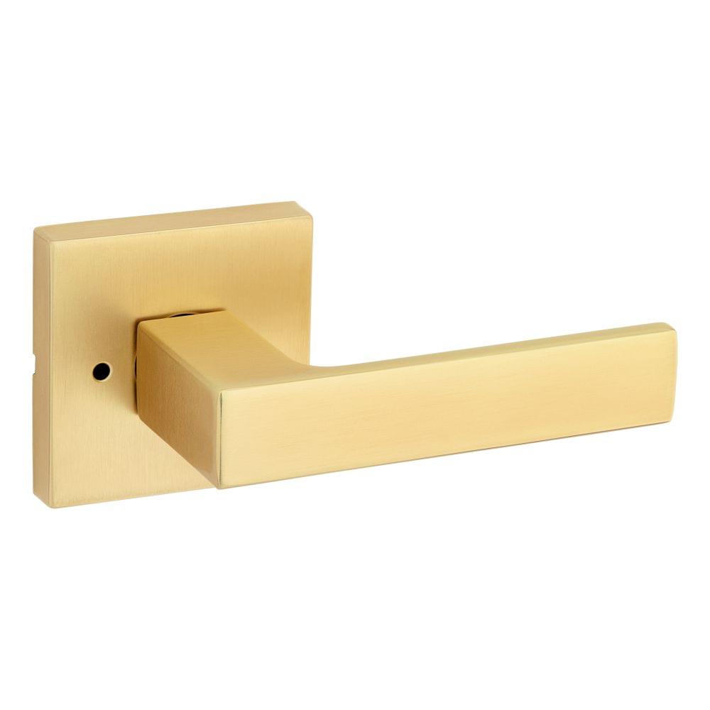 Kwikset 730SALSQT-4 Singapore Lever with Square Rose Privacy Door Lock with 6AL Latch and RCS Strike Satin Brass Finish.