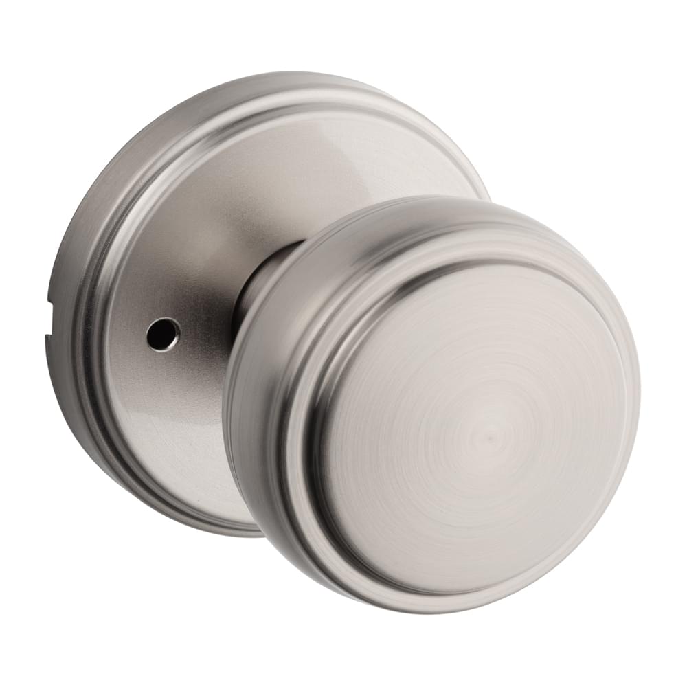 Kwikset 730SOK-15 Sora Knob with Traditional Round Rose Privacy Door Lock with 6AL Latch and RCS Strike Satin Nickel Finish.