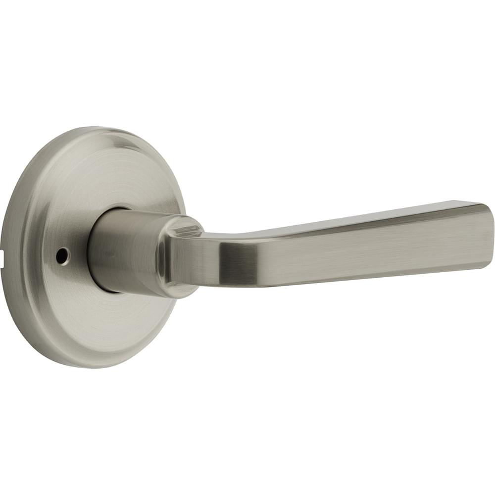 Kwikset 730TDLTRCT-15 Trafford Lever with Traditional Rectangle Rose Privacy Door Lock with 6AL Latch and RCS Strike Satin Nickel Finish.