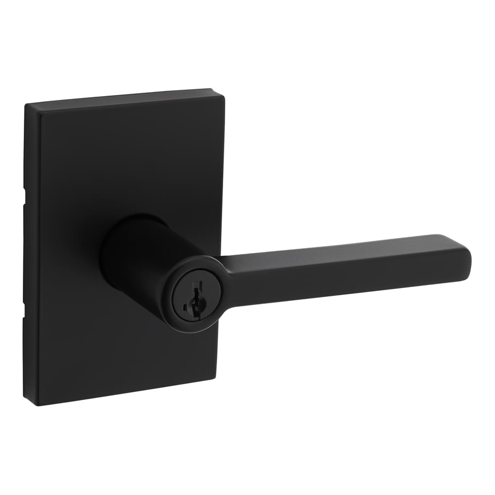 Kwikset 740HFLRCT-514S Halifax Lever with Rectangular Rose Entry Door Lock SmartKey with 6AL Latch and RCS Strike Matte Black Finish.
