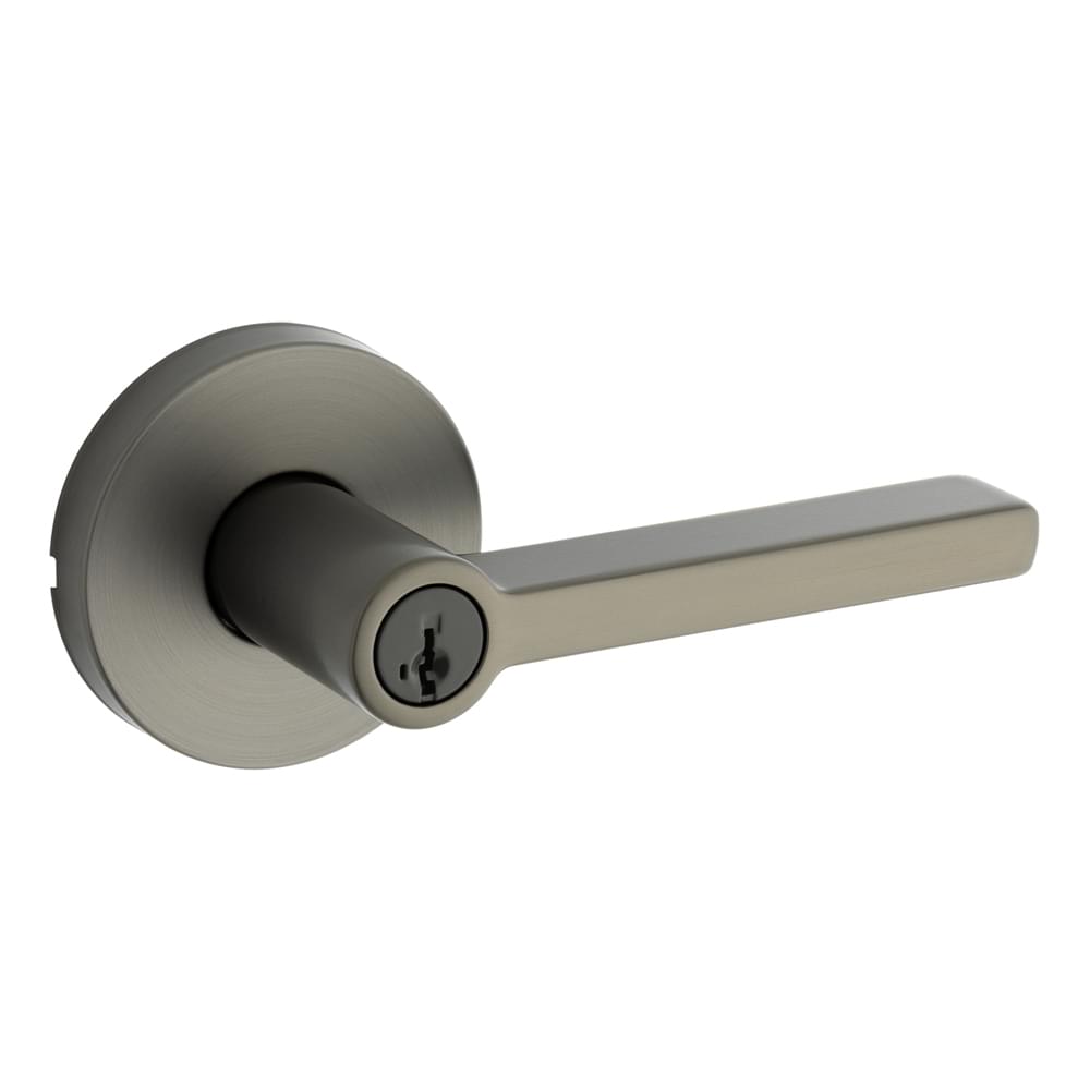 Kwikset 740HFLRDT-18GS Halifax Lever with Round Rose Entry Door Lock SmartKey with 6AL Latch and RCS Strike KA3 Gunmetal Finish.