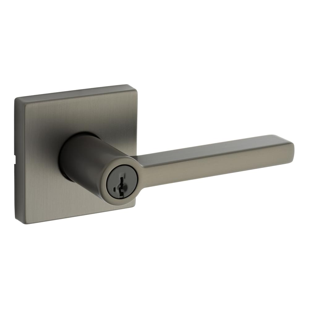 Kwikset 740HFLSQT-18GS Halifax Lever with Square Rose Entry Door Lock SmartKey with 6AL Latch and RCS Strike KA3 Gunmetal Finish.
