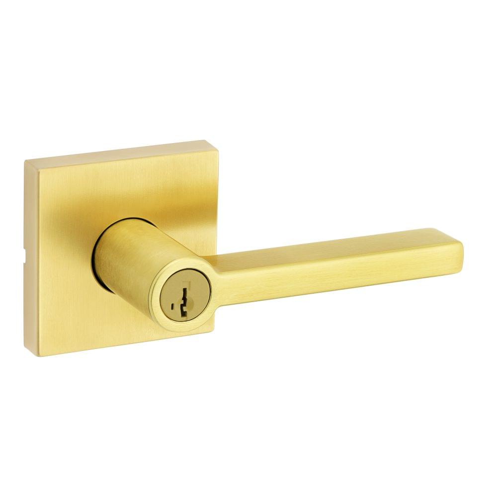 Kwikset 740HFLSQT-4S Halifax Lever with Square Rose Entry Door Lock SmartKey with 6AL Latch and RCS Strike Satin Brass Finish.