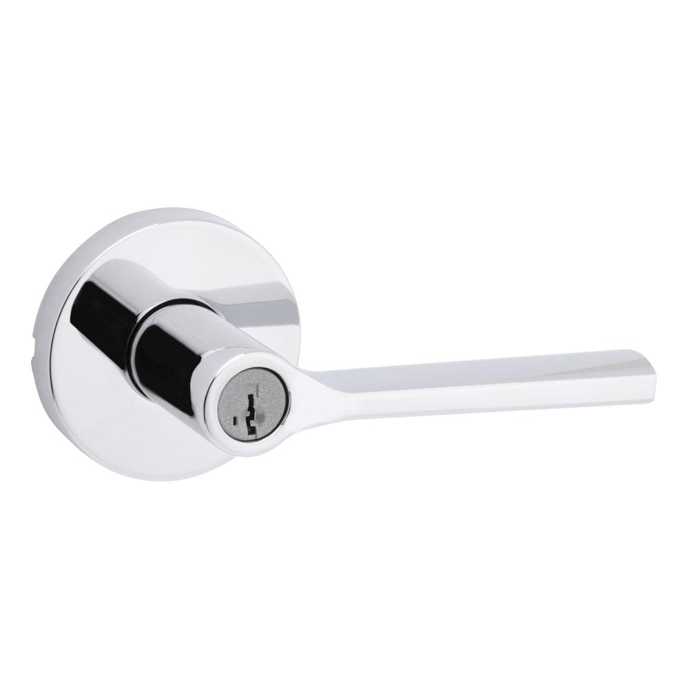 Kwikset 740LSLRDT-26S Lisbon Lever with Round Rose Entry Door Lock SmartKey with 6AL Latch and RCS Strike Bright Chrome Finish.