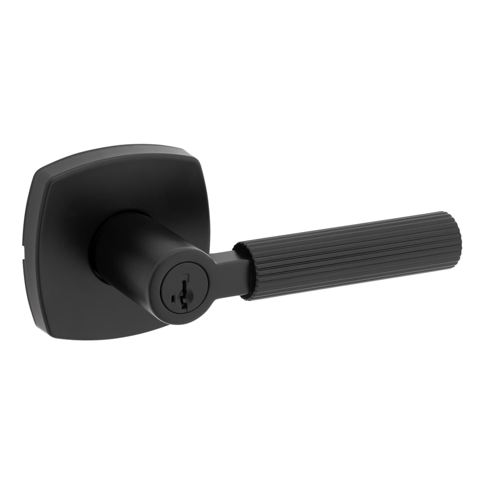 Kwikset 740MALMDT-514S Mirada Reeded Pattern Lever with Soft Modern Midtown Rose Entry Door Lock SmartKey with 6AL Latch and RCS Strike Matte Black Finish.