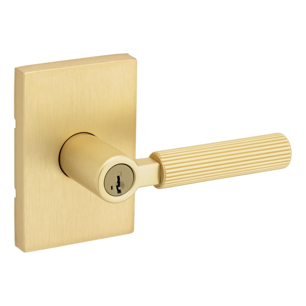 Kwikset 740MALRCT-4S Mirada Reeded Pattern Lever with Contemporary Rectangular Rose Entry Door Lock SmartKey with 6AL Latch and RCS Strike Satin Brass Finish.