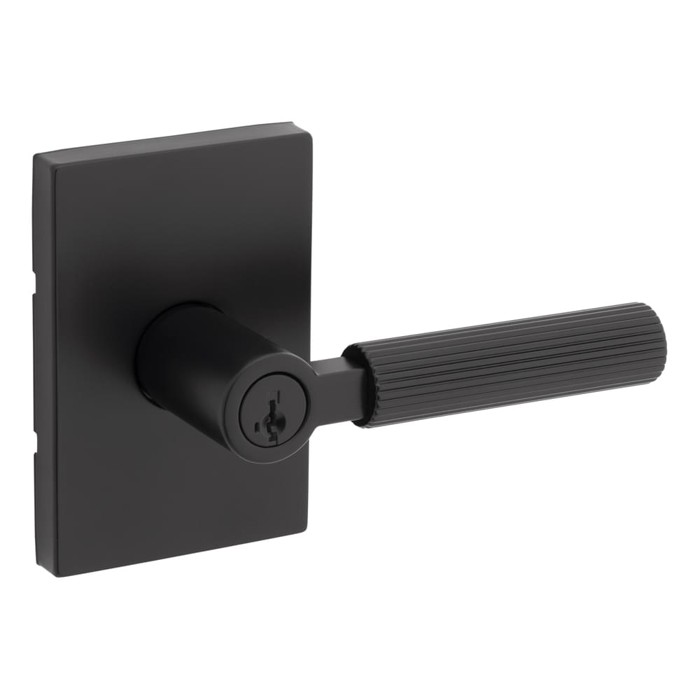 Kwikset 740MALRCT-514S Mirada Reeded Pattern Lever with Contemporary Rectangular Rose Entry Door Lock SmartKey with 6AL Latch and RCS Strike Matte Black Finish.