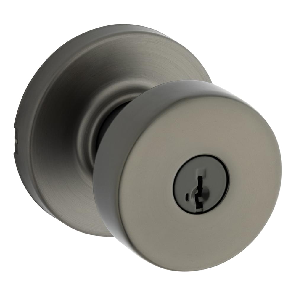 Kwikset 740PSKRDT-18GS Pismo Knob with Round Rose Entry Lock SmartKey with 6AL Latch and RCS Strike KA3 Gunmetal Finish.