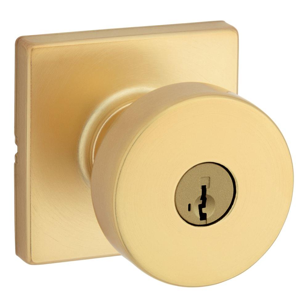 Kwikset 740PSKSQT-4S Pismo Knob with Square Rose Entry Lock SmartKey with 6AL Latch and RCS Strike Satin Brass Finish.