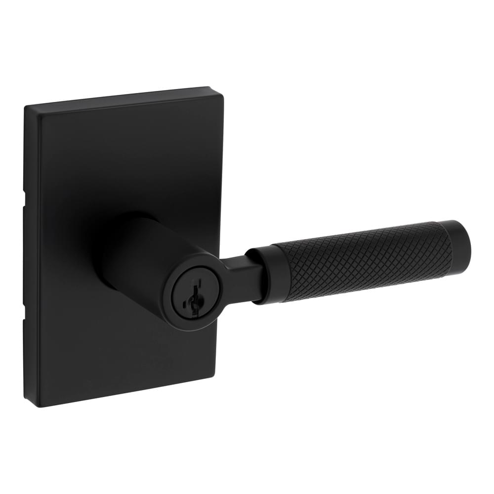 Kwikset 740PVLRCT-514S Prava Lever with Rectangular Rose Entry Door Lock SmartKey with 6AL Latch and RCS Strike Matte Black Finish.