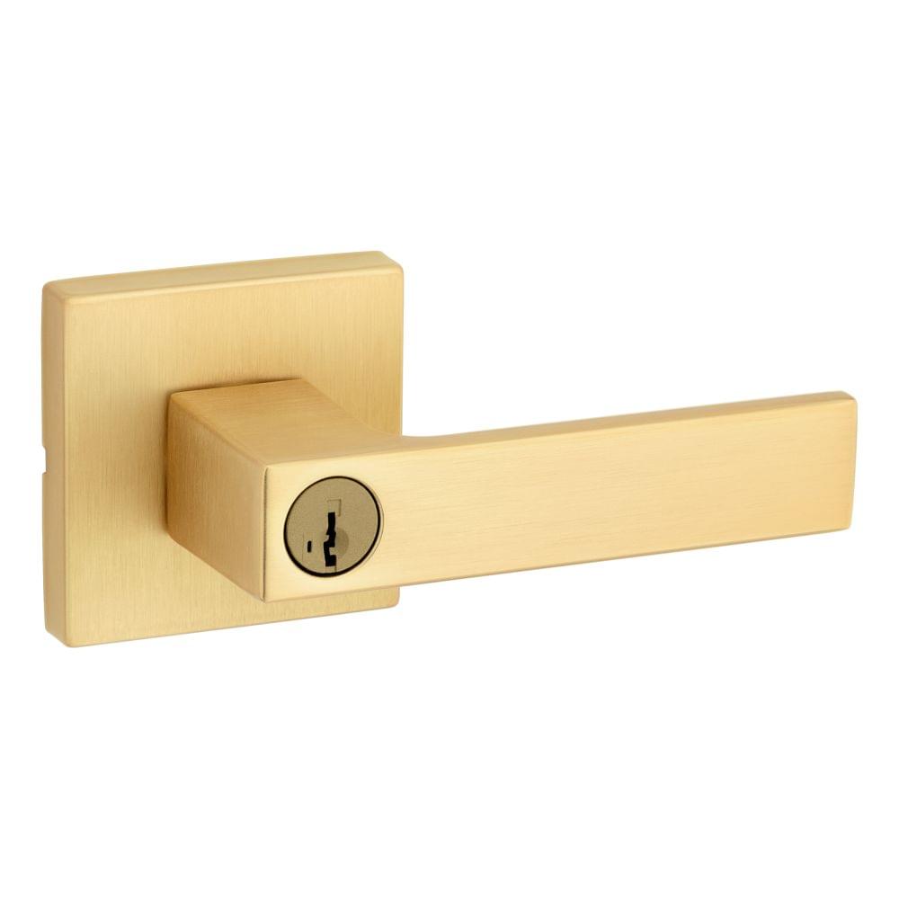 Kwikset 740SALSQT-4S Singapore Lever with Square Rose Entry Door Lock SmartKey with 6AL Latch and RCS Strike Satin Brass Finish.