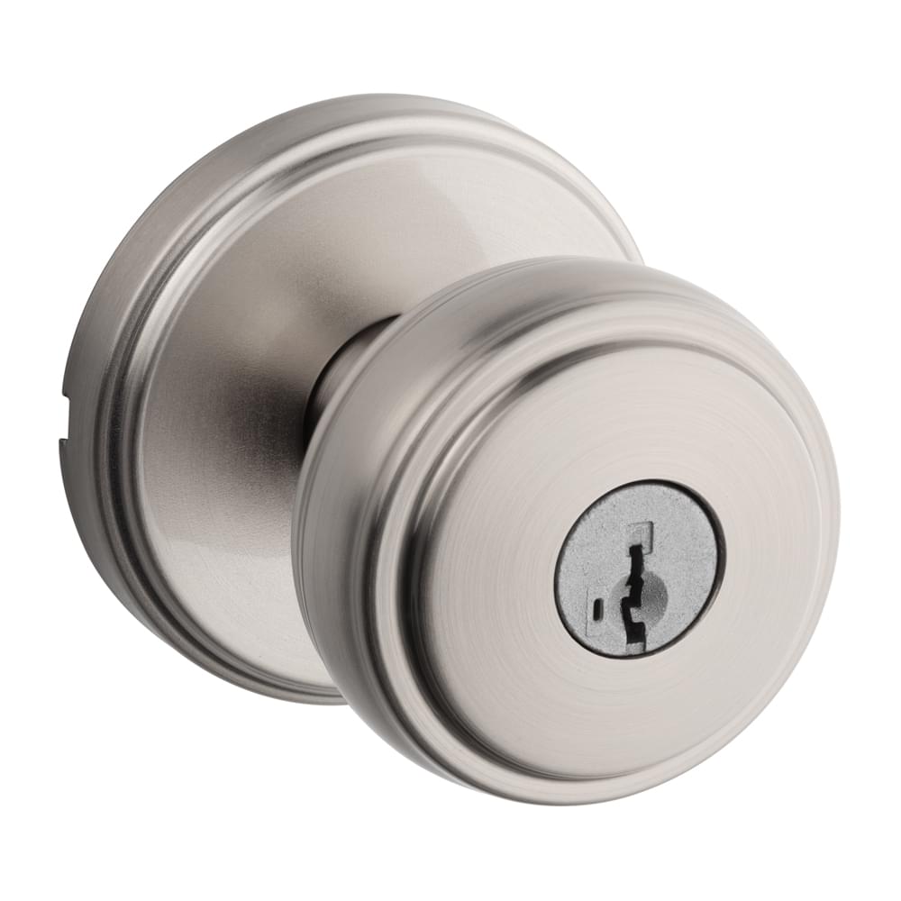 Kwikset 740SOK-15S Sora Knob with Traditional Round Rose Entry Door Lock SmartKey with 6AL Latch and RCS Strike Satin Nickel Finish.