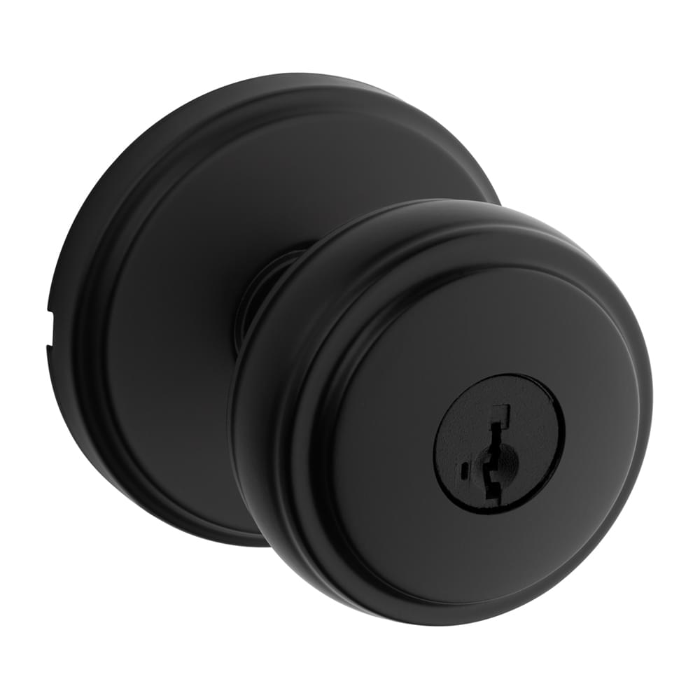 Kwikset 740SOK-514S Sora Knob with Traditional Round Rose Entry Door Lock SmartKey with 6AL Latch and RCS Strike Matte Black Finish.