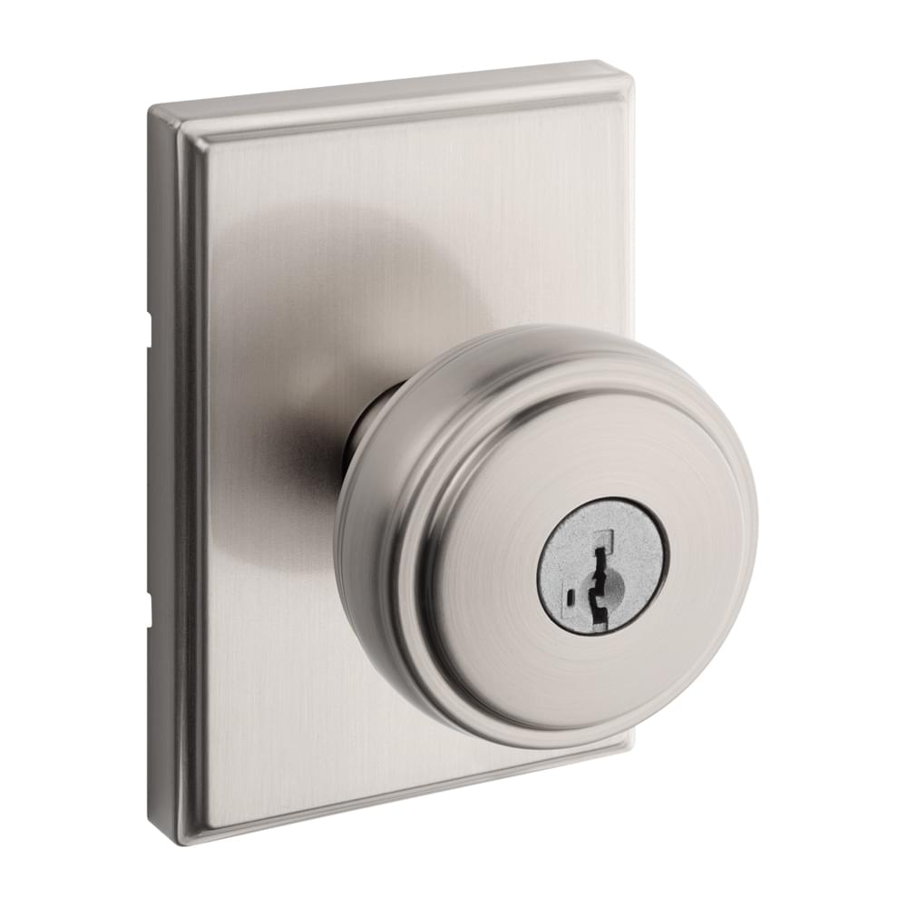 Kwikset 740SOKTRCT-15S Sora Knob with Traditional Rectangular Rose Entry Door Lock SmartKey with 6AL Latch and RCS Strike Satin Nickel Finish.