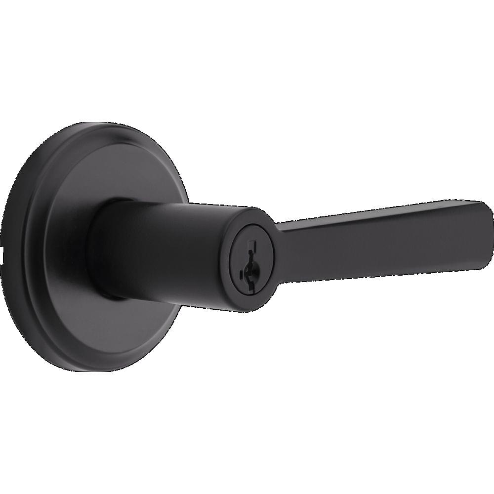 Kwikset 740TDL-514S Trafford Lever Entry Door Lock SmartKey with 6AL Latch and RCS Strike Matte Black Finish.