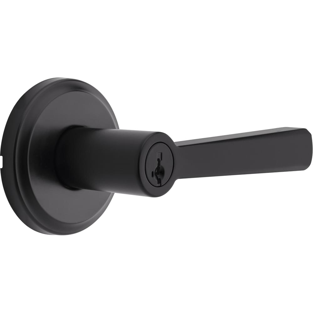 Kwikset 740TDLTRCT-514S Trafford Lever with Traditional Rectangle Rose Entry Door Lock SmartKey with 6AL Latch and RCS Strike Matte Black Finish.