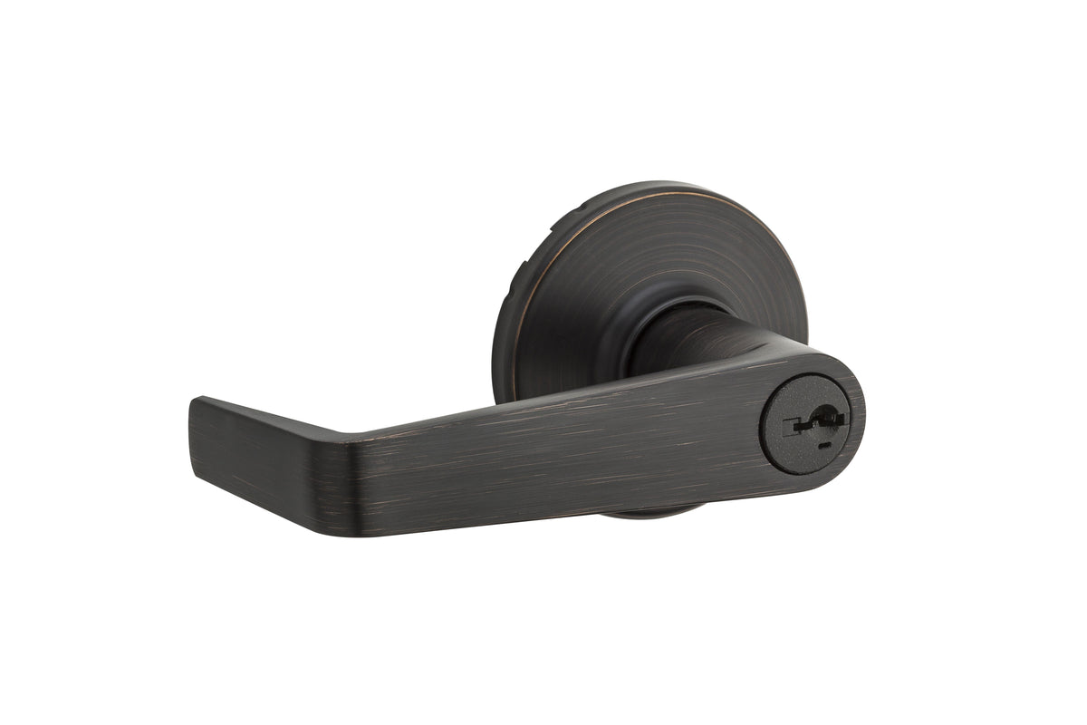 Kwikset 756KNL-11PS Kingston Lever Light Commercial Keyed Entry Door Lock SmartKey with RCAL Latch and 3031 Full Lip Round Corner Strike Venetian Bronze Finish.