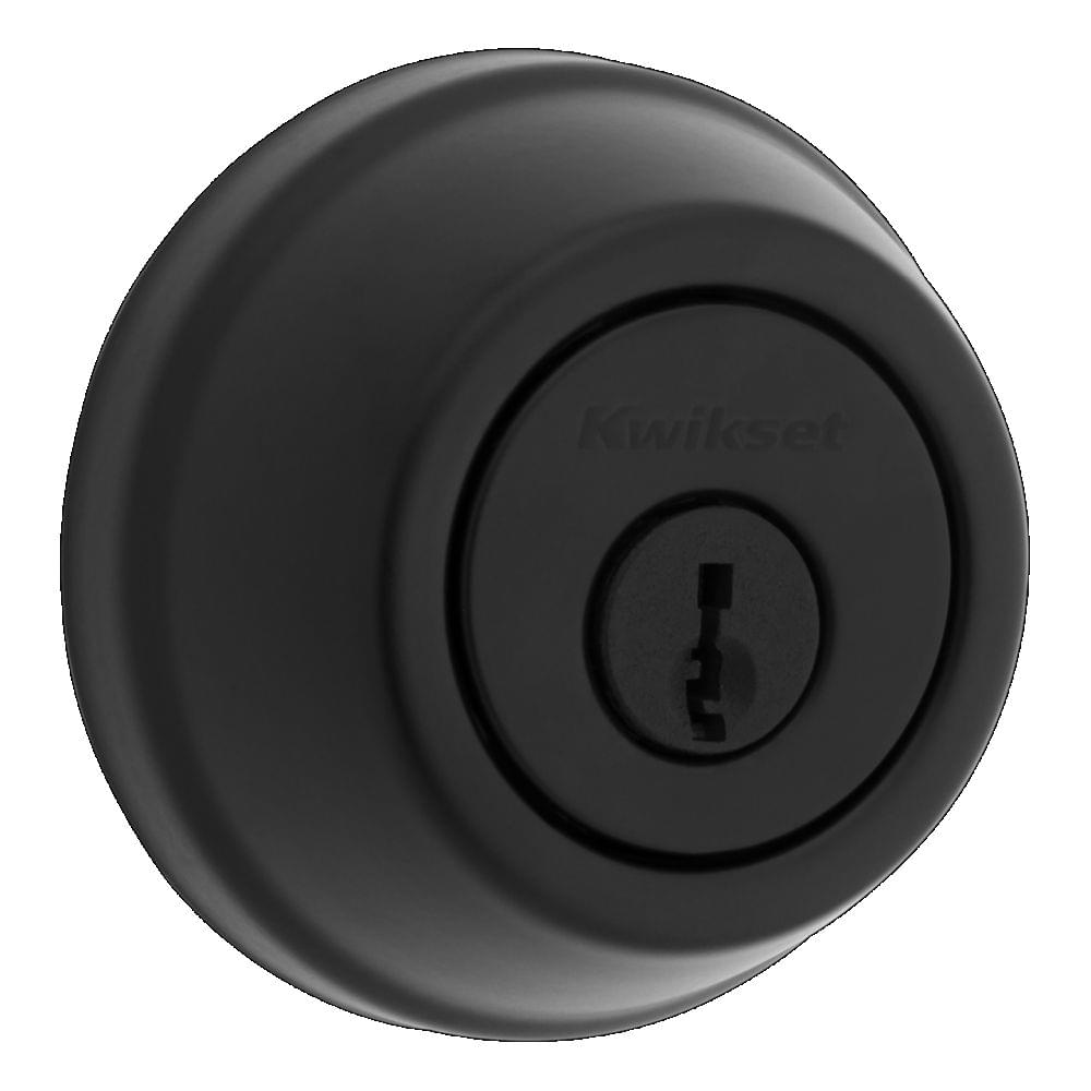 Kwikset 780-514.STRKP Single Cylinder Deadbolt with 6AL Latch and STRKP Strike Pack which includes Square Corner, Round Corner and 5303 Round Corner Full Lip Strikes Matte Black Finish.