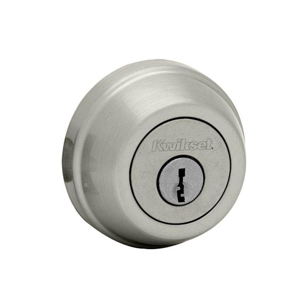 Kwikset 785-15.STRKP Double Cylinder Deadbolt with 6AL Latch and STRKP Strike Pack which includes Square Corner, Round Corner and 5303 Round Corner Full Lip Strikes Satin Nickel Finish.