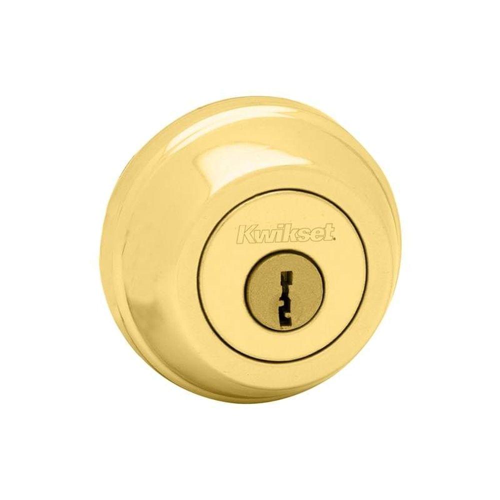 Kwikset 785-3.STRKP Double Cylinder Deadbolt with 6AL Latch and STRKP Strike Pack which includes Square Corner, Round Corner and 5303 Round Corner Full Lip Strikes Bright Brass Finish.