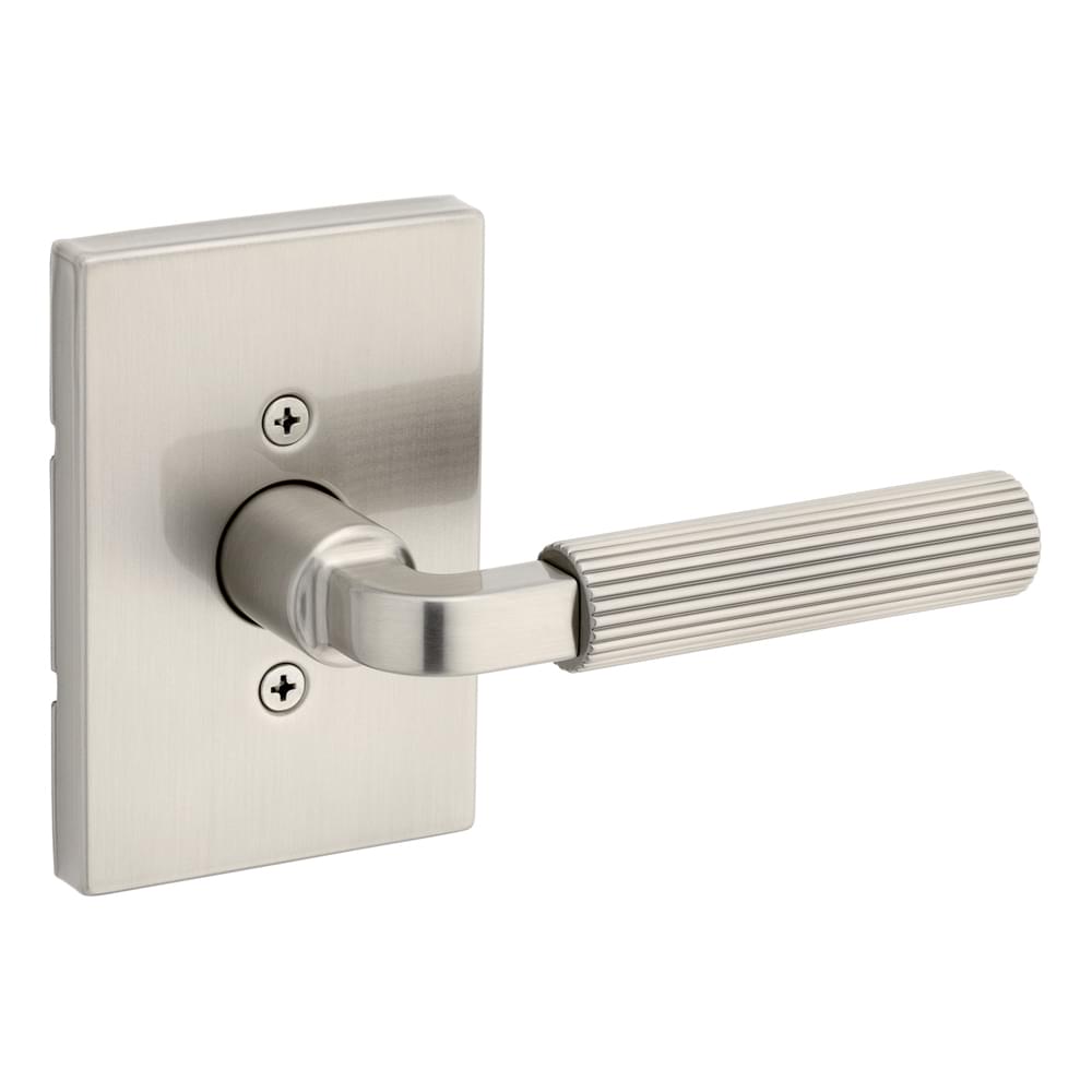 Kwikset 788MALRCT-15 Mirada Reeded Pattern Lever with Contemporary Rectangular Rose Half Dummy Door Lock Satin Nickel Finish.