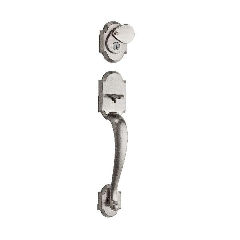 Kwikset 800AUHLIP-15S.STRKP Austin Single Cylinder Exterior Handleset SmartKey with 6AL Latch and STRKP Strike Pack which includes Square Corner, Round Corner and 5303 Round Corner Full Lip Strikes Satin Nickel Finish.