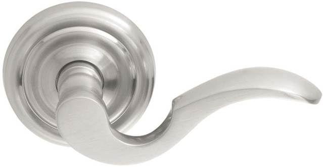 Emtek 8100CUS15RH Cortina Lever Right Hand 2-3/8" Backset Passage with Regular Rose for 1-1/4" to 2" Door Satin Nickel Finish.