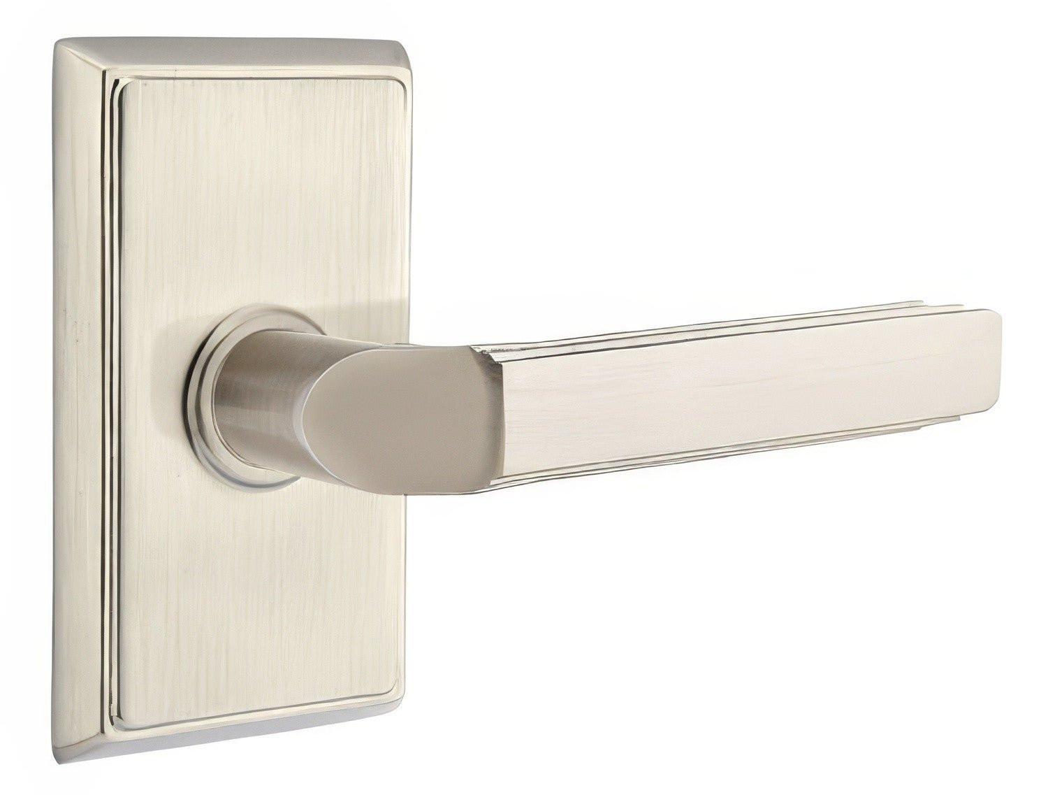 Emtek 8121MUSRH Milano Lever Right Hand 2-3/8" Backset Passage With Rectangular Rose.