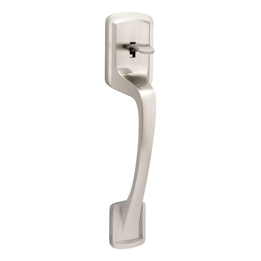 Kwikset 814PGH-15 Prague Handle Only; No Deadbolt with RCAL Latch and RCS Strike Satin Nickel Finish.