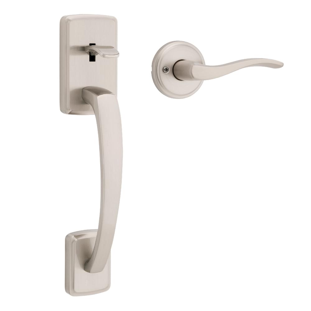 Kwikset 815BFHXSEL-15 Passage Brentford Handleset with Sedona Lever Interior Trim No Deadbolt with 6AL Latch and RCS Strike Satin Nickel Finish.