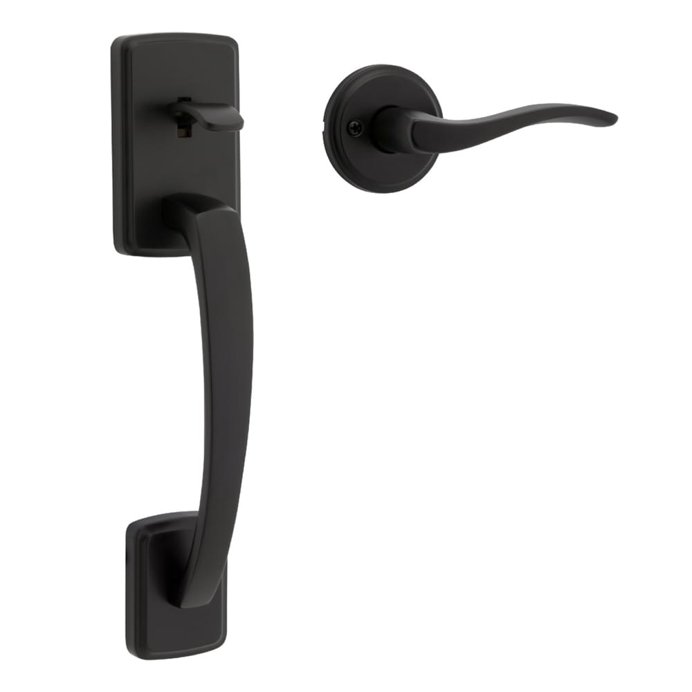 Kwikset 815BFHXSEL-514 Passage Brentford Handleset with Sedona Lever Interior Trim No Deadbolt with 6AL Latch and RCS Strike Matte Black Finish.