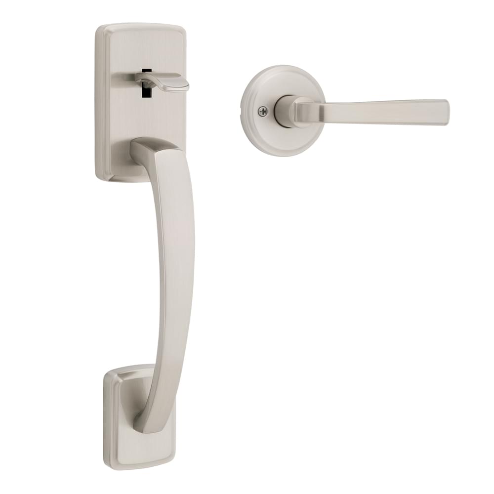 Kwikset 815BFHXTDL-15 Passage Brentford Handleset with Trafford Lever Interior Trim No Deadbolt with 6AL Latch and RCS Strike Satin Nickel Finish.