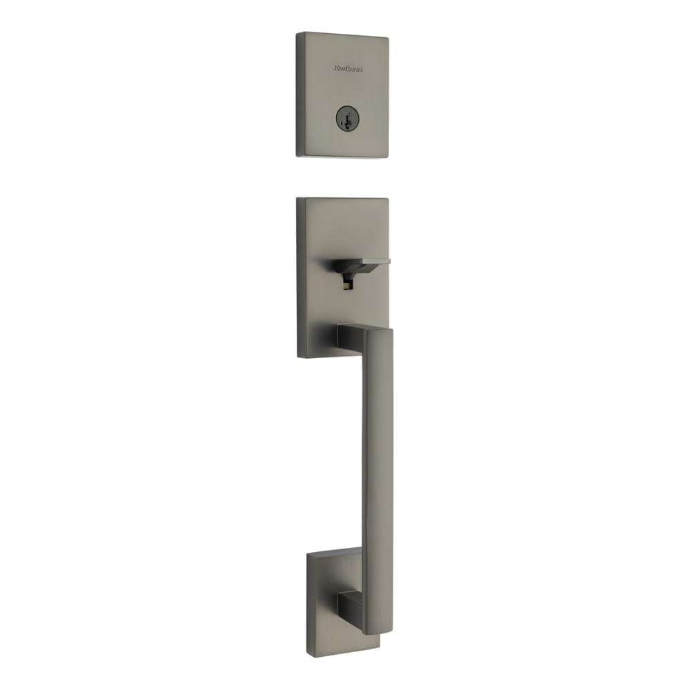 Kwikset 818SCELIP-18GS.STRKP Single Cylinder San Clemente Exterior Handleset with SmartKey with 6AL Latch and STRKP Strike Pack which includes Square Corner; Round Corner and 5303 Round Corner Full Lip Strikes Gunmetal Finish.