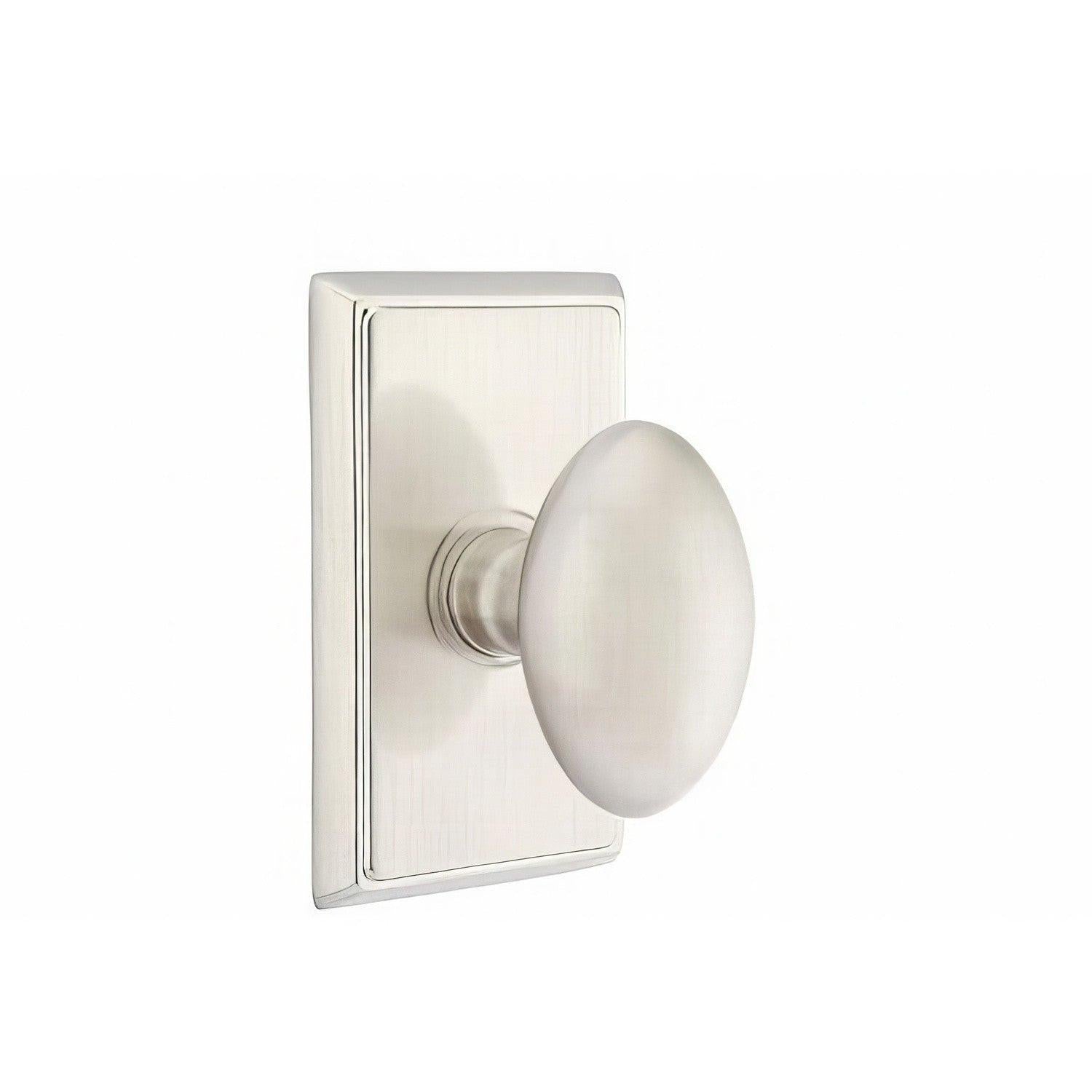 Emtek 8221EUS Egg Knob 2-3/8" Backset Privacy With Rectangular Rose.