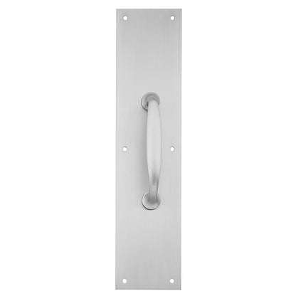 Ives 83115-416 4" x 16" Brass Pull Plate with 1" Round Base Handle on 5-1/4" Center
