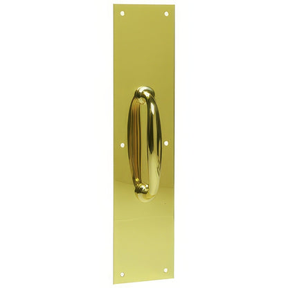 Ives 83115-315 3-1/2" x 15" Brass Pull Plate with 1" Round Base Handle on 5-1/4" Center