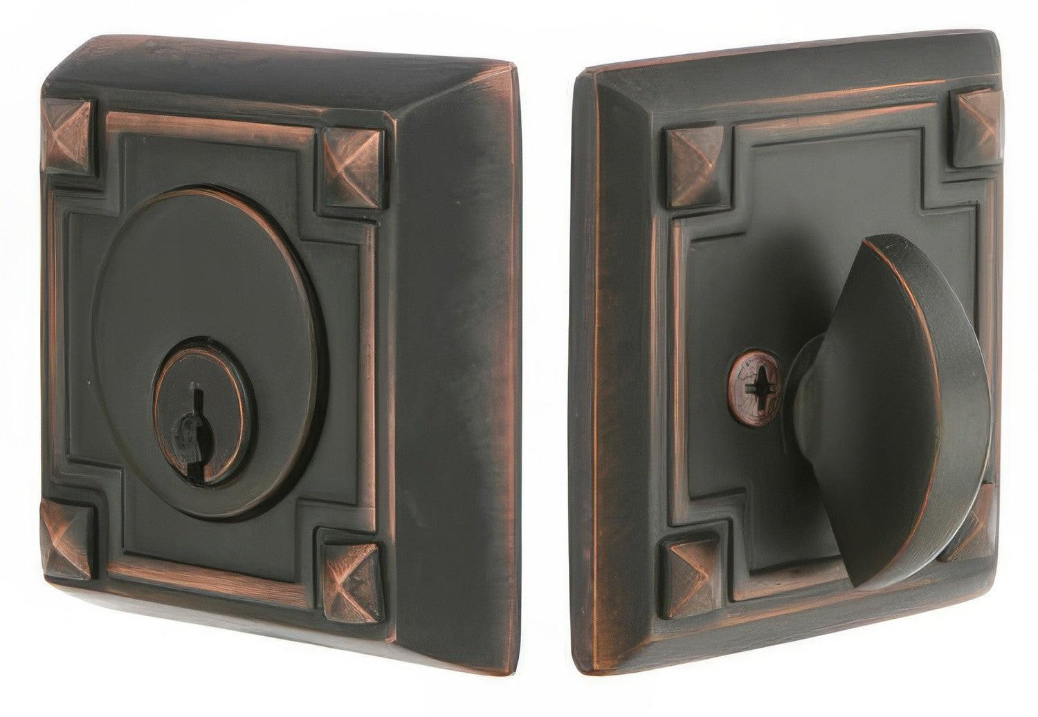 Emtek Arts and Crafts Style Designer Brass Single Cylinder Deadbolt