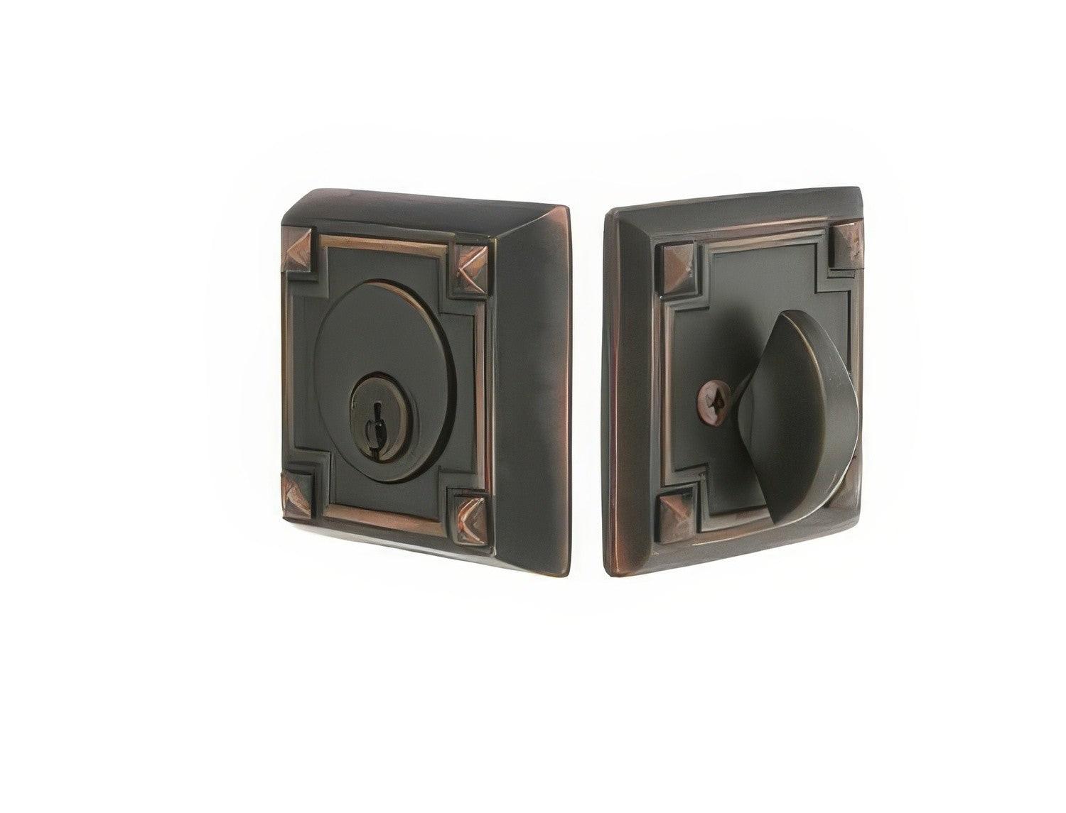 Emtek Arts and Crafts Style Designer Brass Single Cylinder Deadbolt