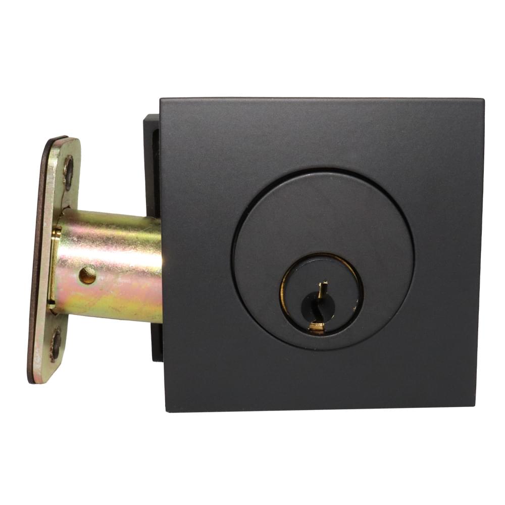 Emtek 8469US19.RLS Square Single Cylinder Deadbolt with 2-3/8" and 2-3/4" Backset for 1-3/4" Door with Radius Latch Strike Flat Black Finish.