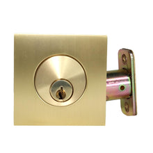 Emtek 8469US4.RLS Square Single Cylinder Deadbolt with 2-3/8" and 2-3/4" Backset for 1-3/4" Door with Radius Latch Strike Satin Brass Finish.