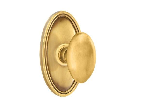 Emtek 8520EUS7 Egg Knob Dummy Pair with Oval Rose for 1-1/4" to 2" Door French Antique Brass Finish.