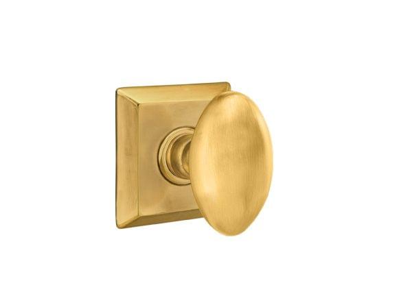 Emtek 8531EUS7 Egg Knob Dummy Pair with Quincy Rose for 1-1/4" to 2" Door French Antique Brass Finish.