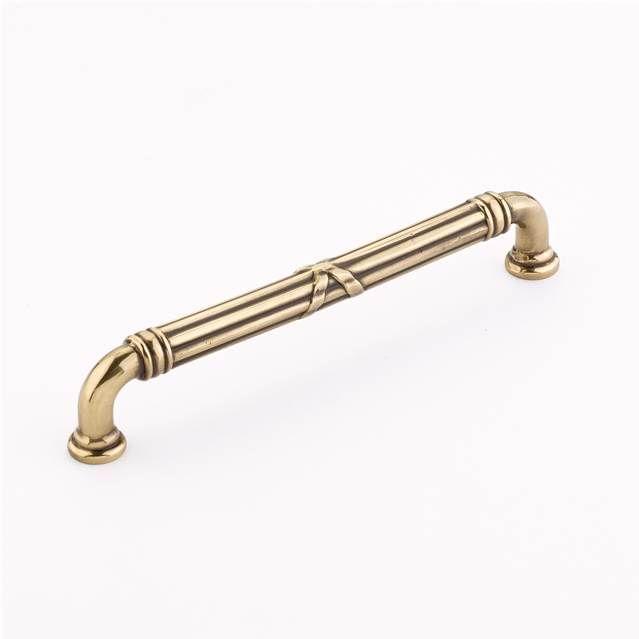 Emtek 86286US7 Ribbon and Reed Fixed Cabinet Pull with 6" Center To Center French Antique Brass Finish.