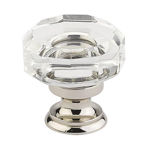 Emtek 86571US14 Lowell 1-3/8" Glass Cabinet Knob Polished Nickel Lifetime Finish.