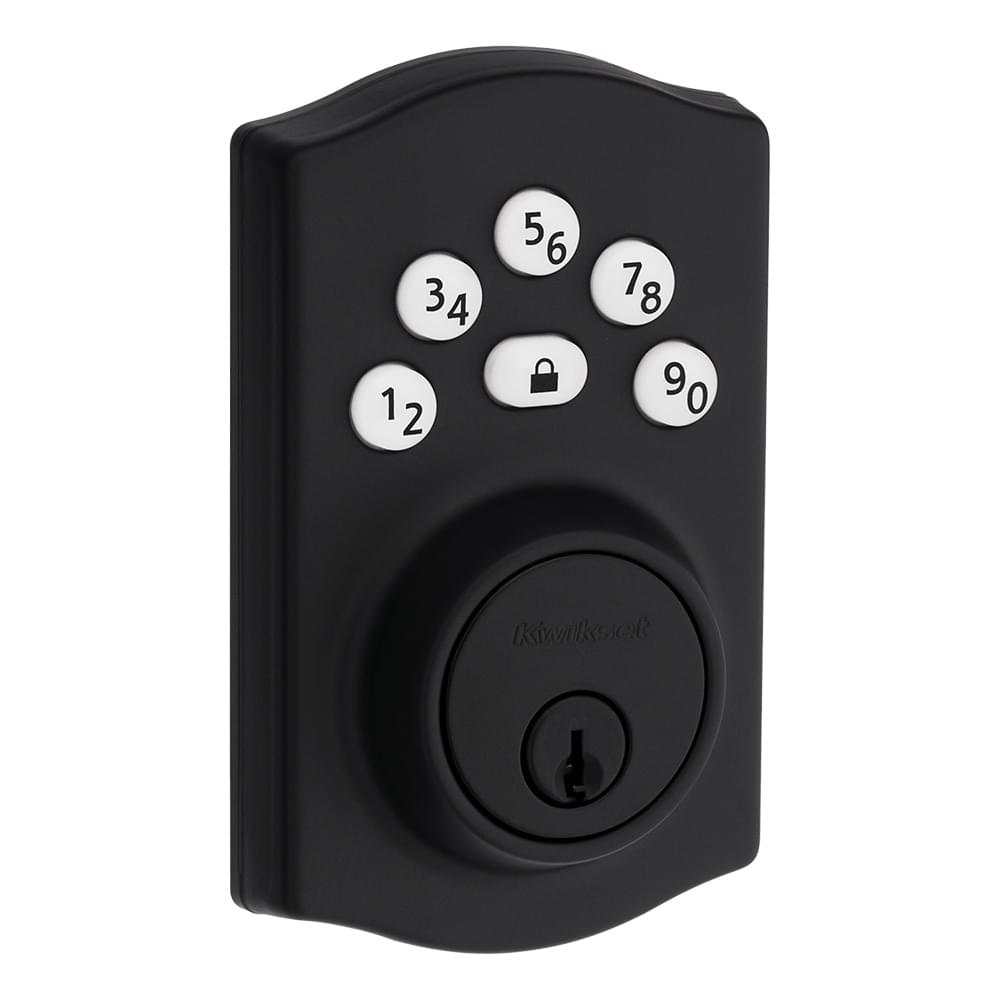 Kwikset 9240TRL-514 Traditional Powerbolt Electronic SmartCode Deadbolt with 4AL Latch and RCS Strike Matte Black Finish.