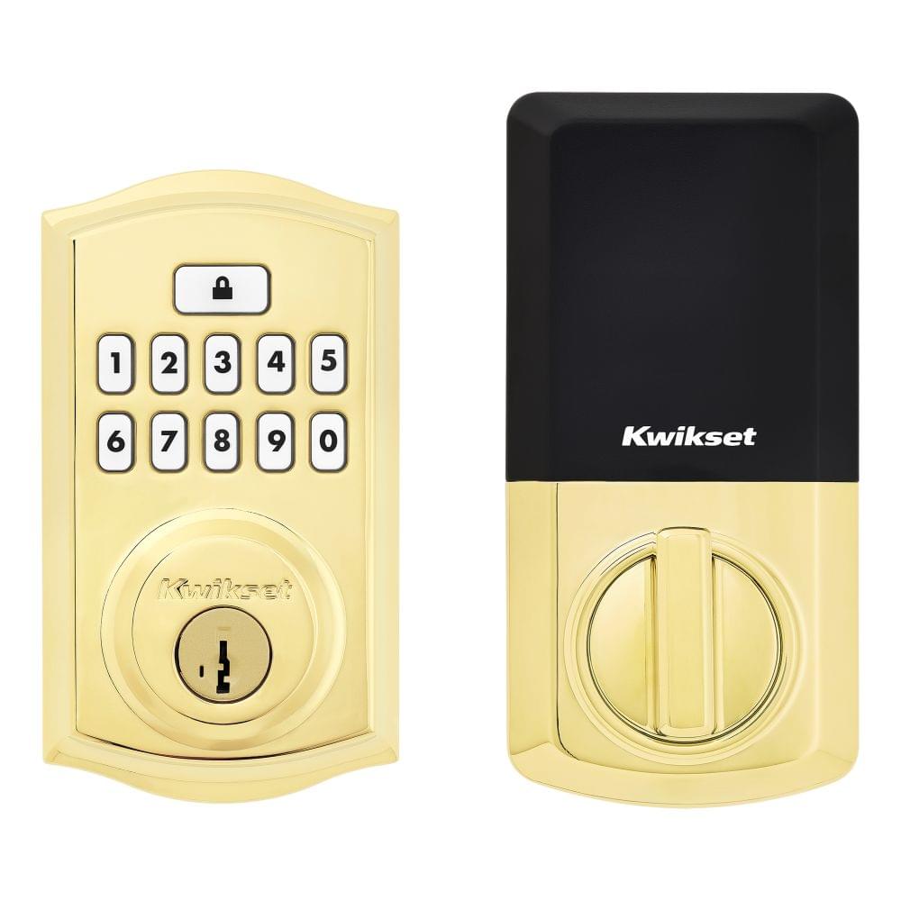 Kwikset 9260TRL-L03S Traditional SmartCode Keypad Electronic Deadbolt SmartKey Lifetime Brass Finish.